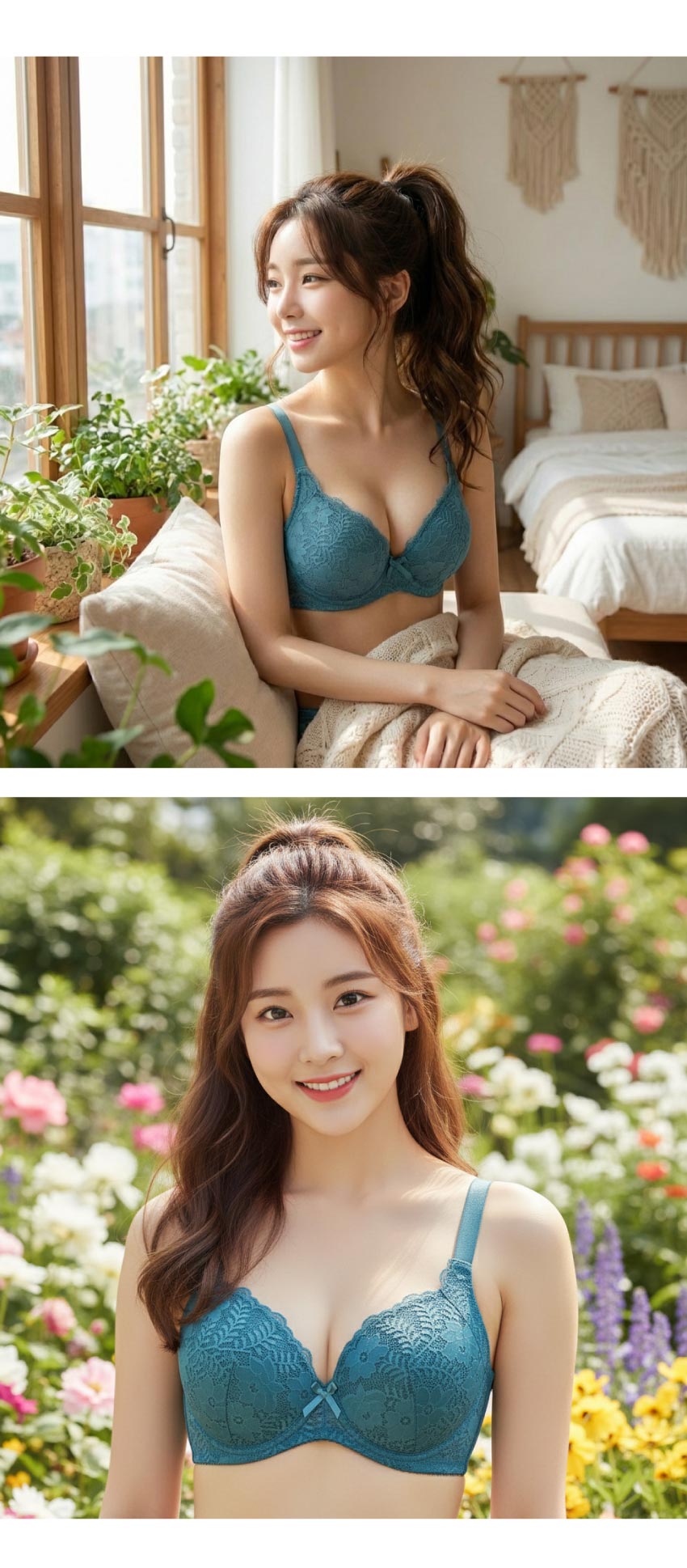 花蕊 軟鋼圈 深V低脊心包覆機能型內衣D罩杯(湖水綠)