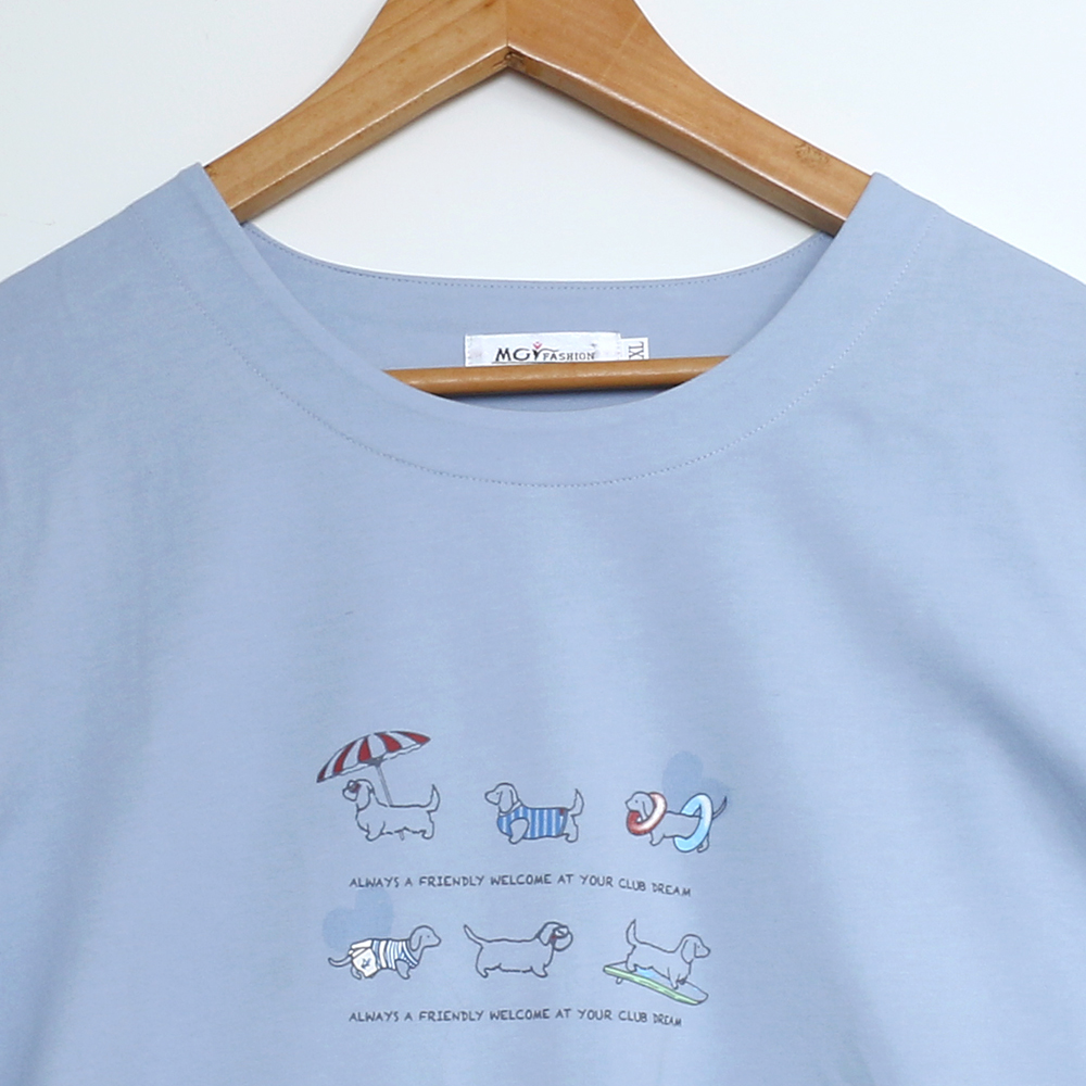 毛狗狗渡假中 柔軟舒眠棉質 睡衣睡褲成套組(藍色)