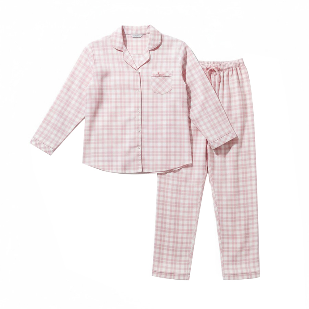 MIT台灣製 舒柔慵懶格子 睡衣睡褲成套組(粉)