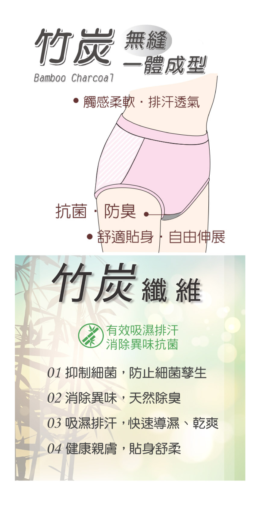 《竹炭．無縫》一體成型中腰三角褲(裸色)