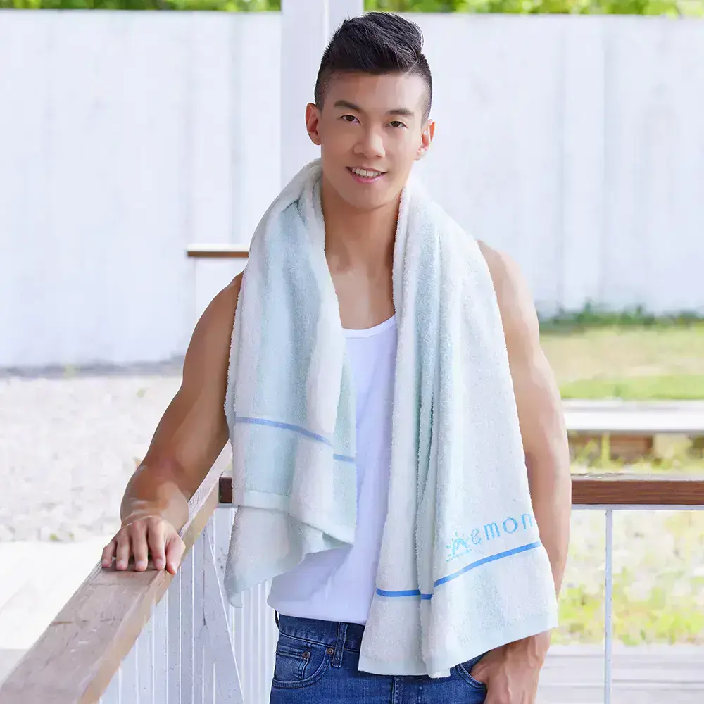 MIT台灣製造 100%純棉彩條大浴巾(水色)