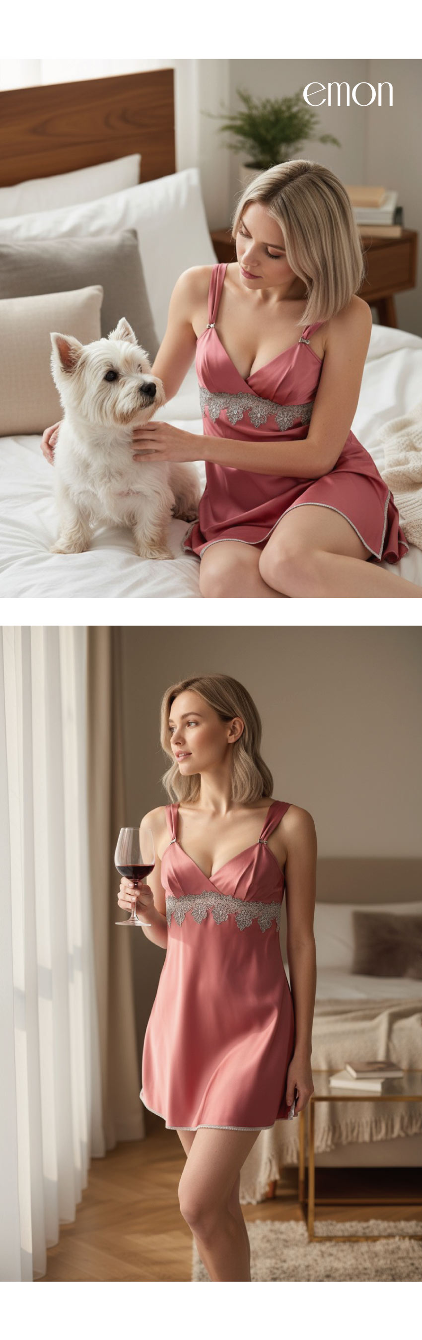 夜色時光 絲柔緞 細肩帶性感開岔連身裙睡衣(藍)