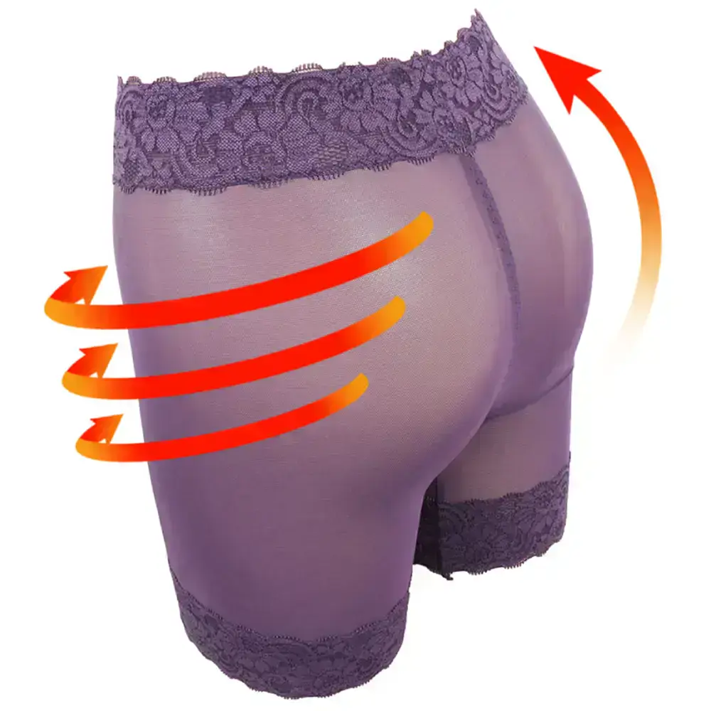 輕機能微塑 蕾絲花邊美臀高腰平口修飾褲(深紫)
