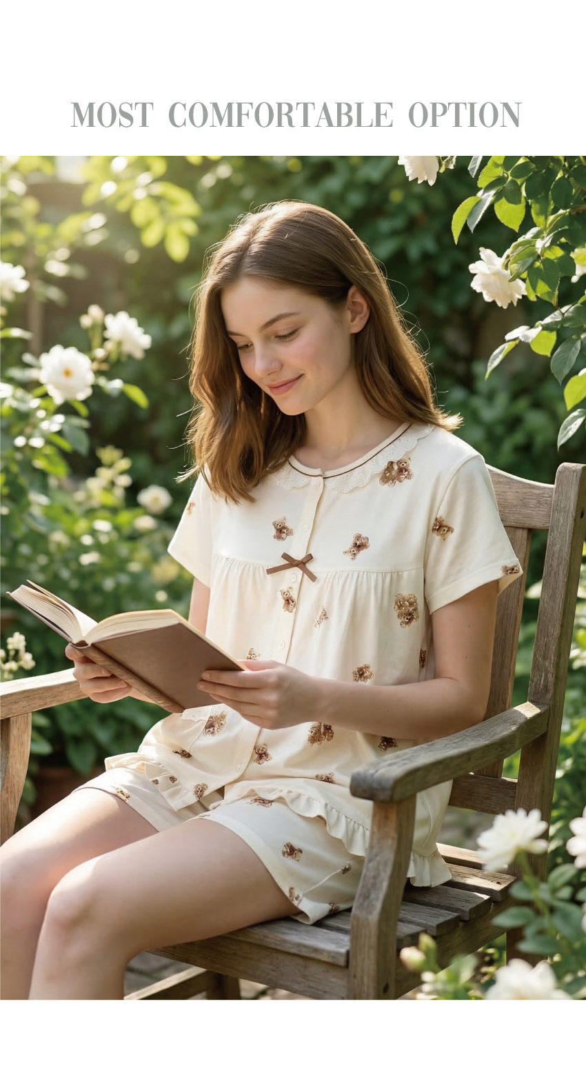 熱戀熊熊 柔軟舒眠棉質 睡衣睡褲成套組(米色)