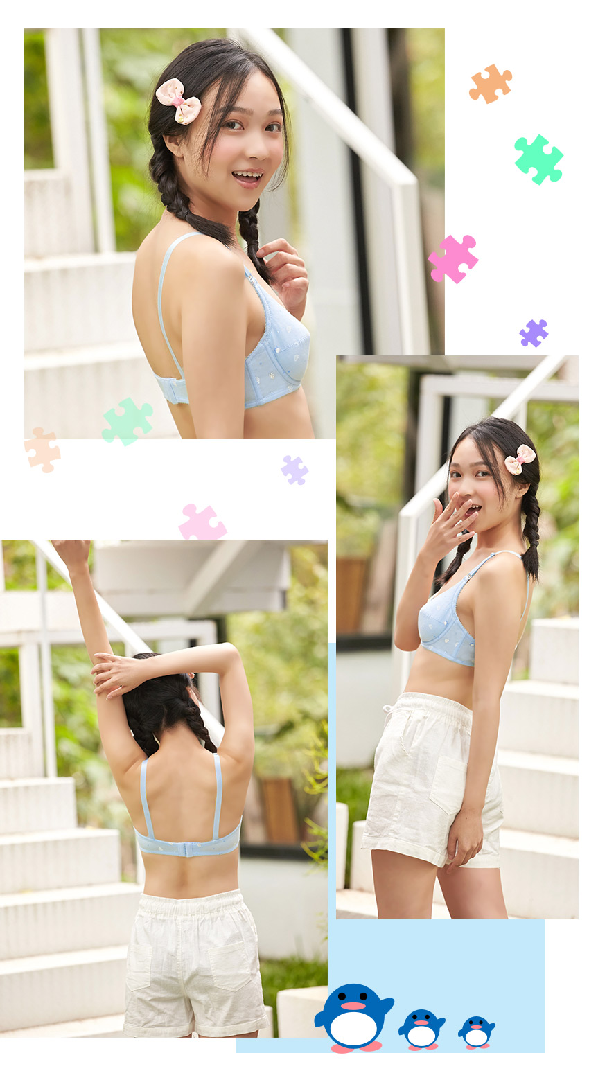 《台灣製》小企鵝。軟鋼圈舒壓少女內衣(水)ABCD