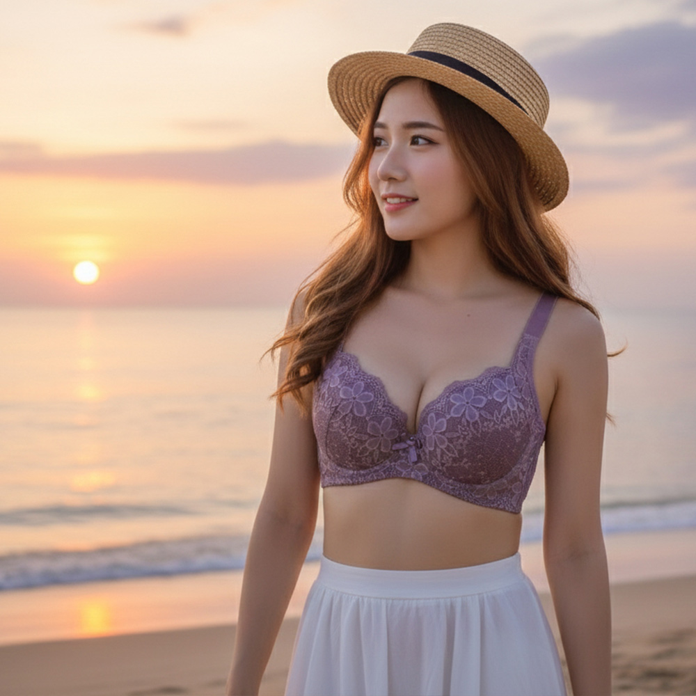 花蕾 軟鋼圈 深V低脊心包覆機能型內衣B罩杯(芋紫色)