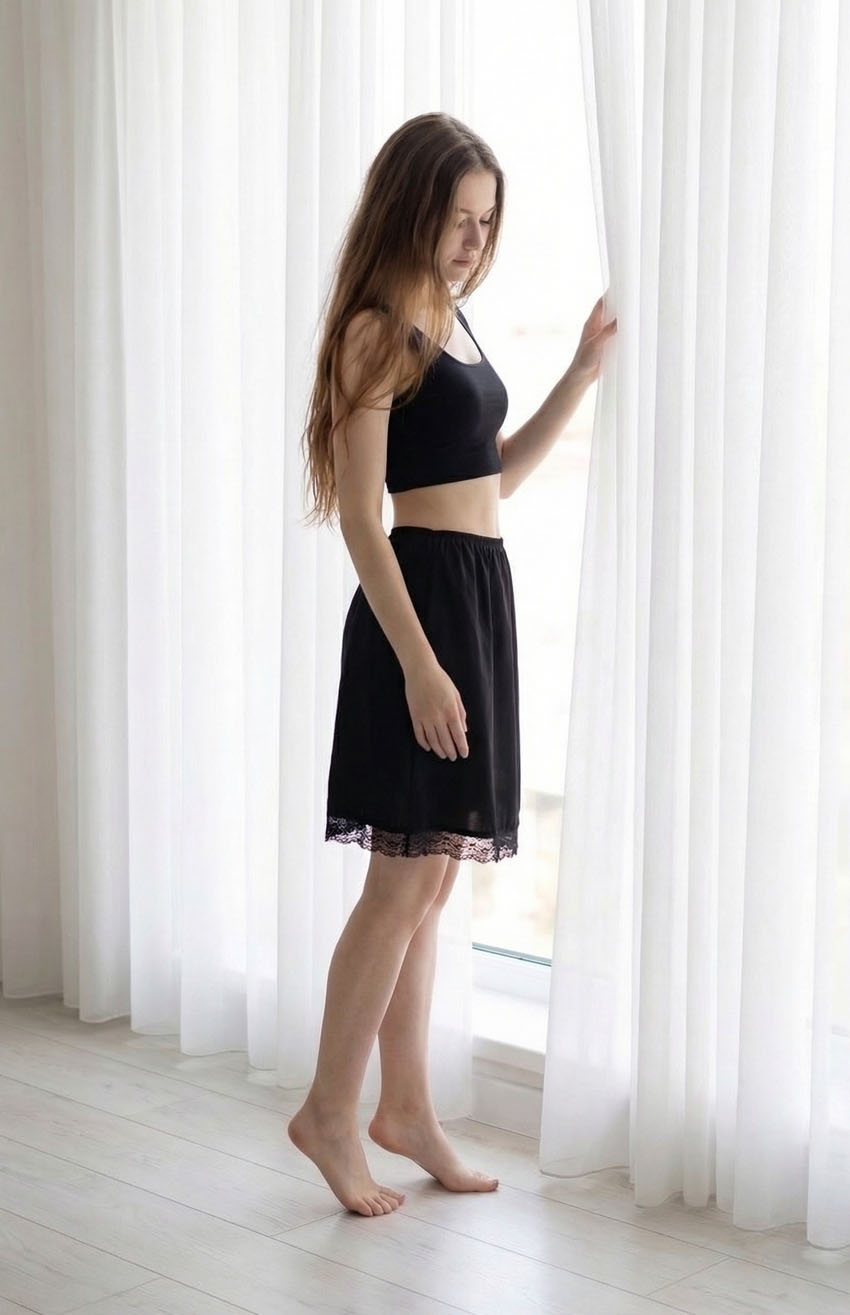 MIT舒適棉質套裙(黑)(防走光襯裙)