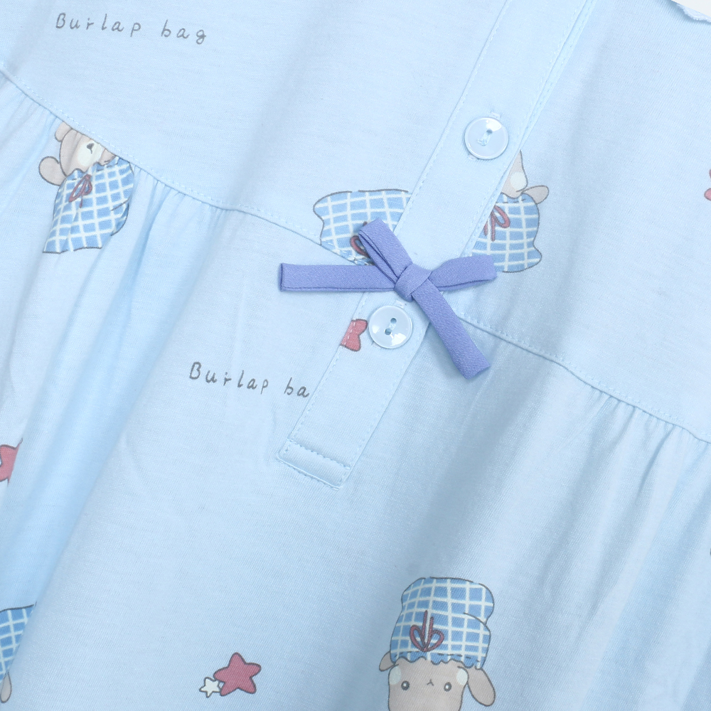 睡萌聚落 柔軟舒眠棉質 連身裙睡衣(藍)